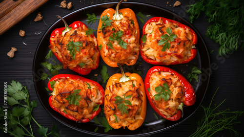 Stuffed paprika peppers with cheese and herbs