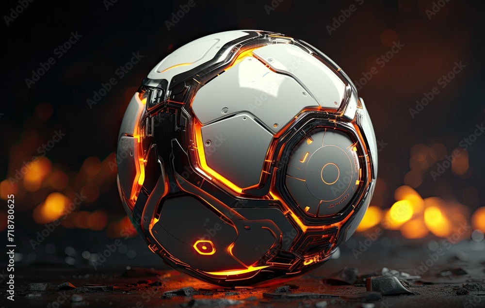 Fototapeta premium A futuristic soccer ball with mechanical components, blending technology and sports innovation.