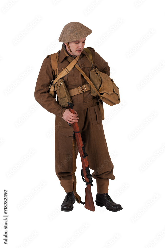 Fototapeta premium The man is an actor in vintage military uniform of the American soldier, period World War I, 1914-1918