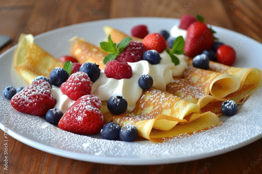 Crepes with fresh berries and cream Crepes with fresh berries and cream