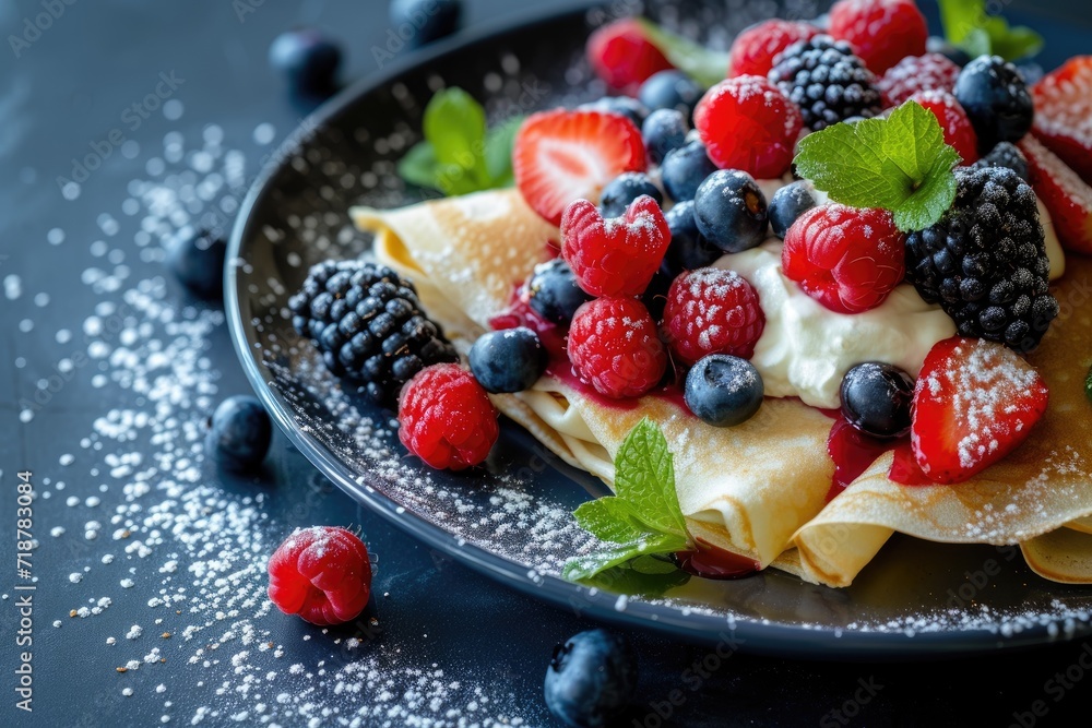 Crepes with fresh berries and cream Crepes with fresh berries and cream