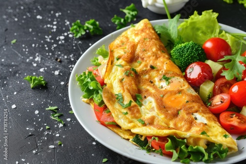 Healthy breakfast food, stuffed egg omelette with vegetable © Lubos Chlubny
