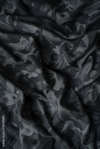 Vertical Camouflage pattern. Trendy dark gray camouflage fabric. Military texture. Dark background.