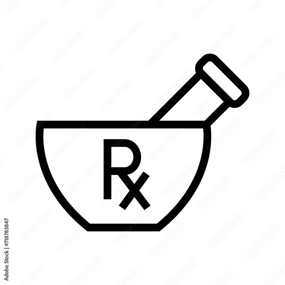 mortar and pestle with prescription symbol, pharmacy icon vector mortar and pestle with prescription symbol, pharmacy icon vector
