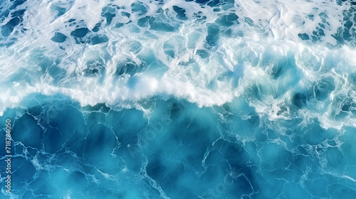 Aerial view of turquoise ocean waves and white foam - Generative AI