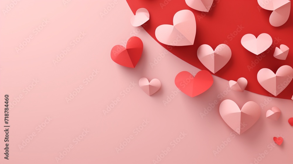 paper hearts on a pink background