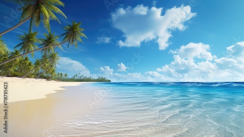 Tropical beach paradise with clear blue water and sunny sky. Travel and vacation.