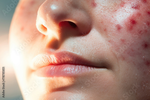 Close-Up of Adult Skin with Acne and Blemishes
