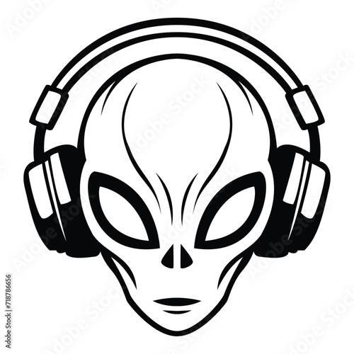 alien wearing headphones iconic logo vector illustration