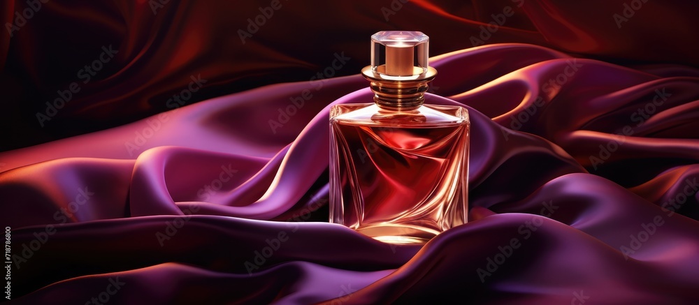 The image captures a transparent bottle containing an exquisite and expensive women's perfume.. The image captures a transparent bottle containing an exquisite and expensive women's perfume..