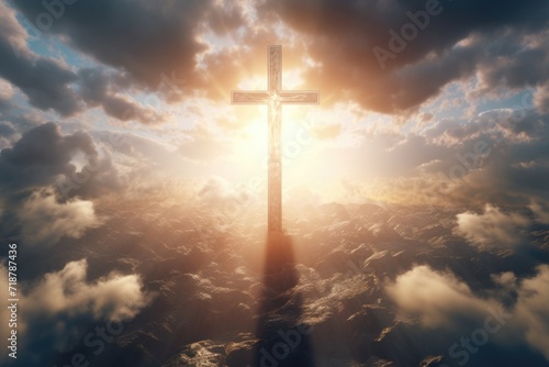 Jesus ascends to heaven in cloudshaped cross