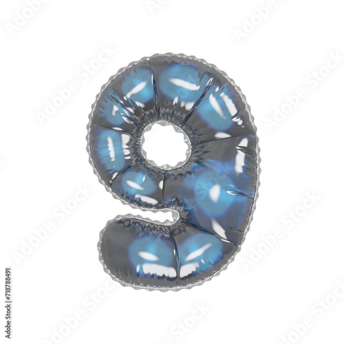 3D bluish spotty helium balloon number 9