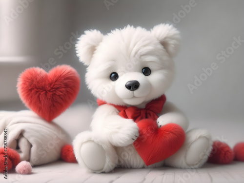 fluffy soft polar bears with hearts valentines day card