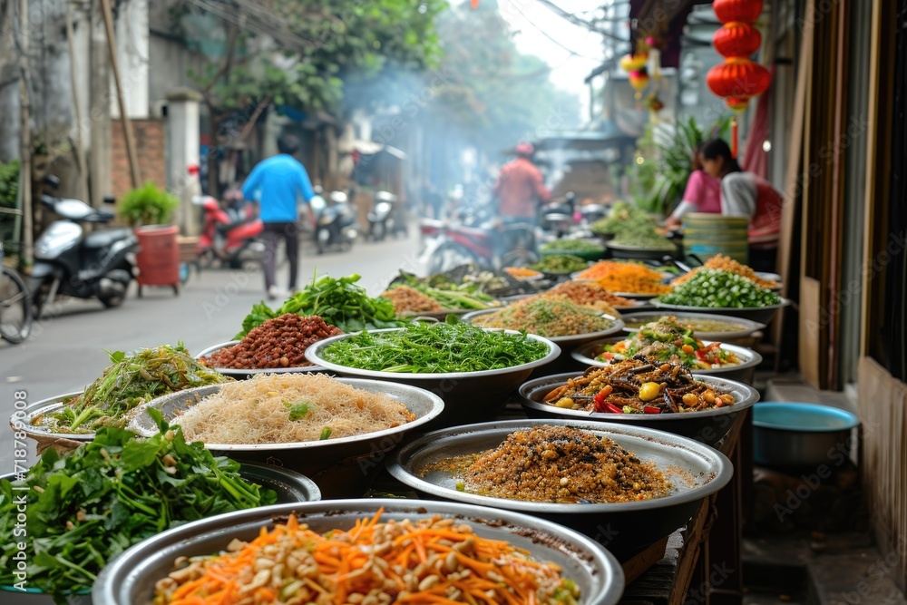 Vietnamese street food in Hanoi is characteristic. Generative Ai.