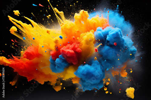 Abstract Colorful Paint Explosion on Black Background
