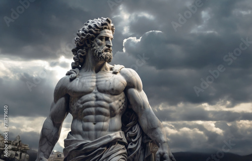 Stoicism concept, sculpture of a stoic, representing philosophy, ancient greek god statue. Antique sculpture © Natallia