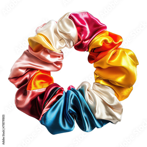 Colorful hair scrunchie isolated on transparent background. Hair tie