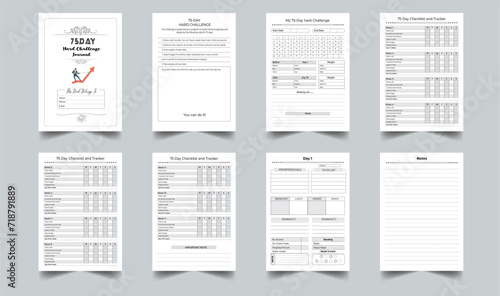 75 Day Hard Challenge Planner. Daily Gratitude Monthly & Yearly Undated Planner. Printable Gratitude Journal. Planner Bundle Design. Printable Planner Set with cover page layout template