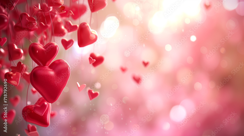 Valentine's day background with red and pink hearts , Generative AI	