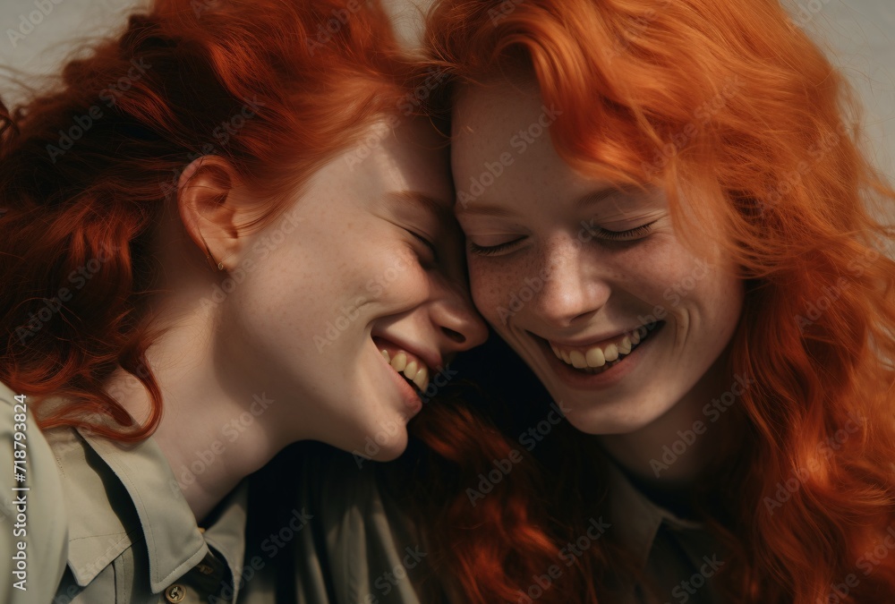 two young redhead girls laughing as they hugged two young redhead girls laughing as they hugged