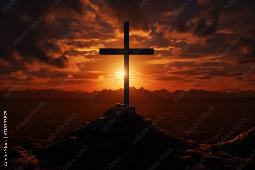 Christian cross silhouette symbolizes Christians new year in 2024.