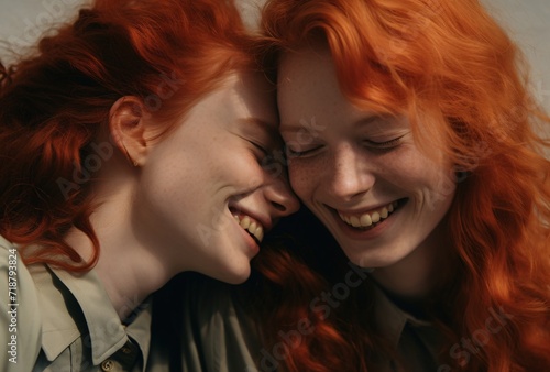 two young redhead girls laughing as they hugged