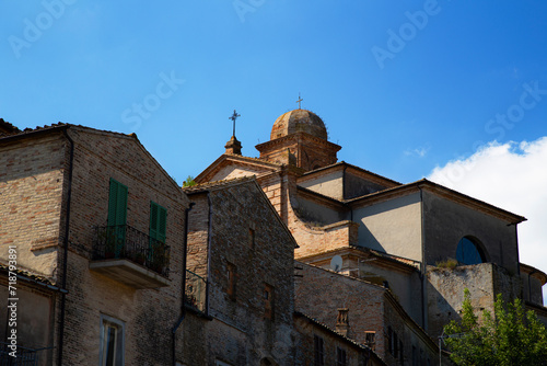 Traditional houses and church in the village of Campofilone – Marche, Italy
