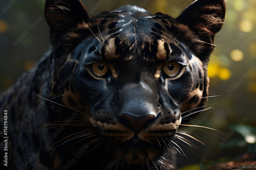 A rare black leopard staring at shot