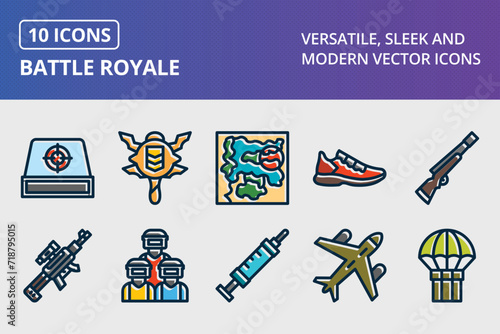 Battle Royale Thick Line Filled Dark Colors Icons Set