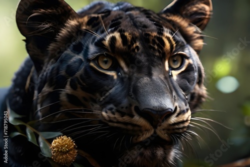 A rare black leopard staring at shot