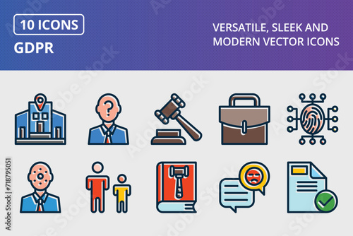 GDPR Thick Line Filled Dark Colors Icons Set