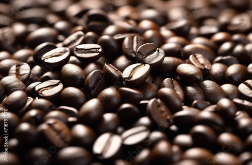 Coffee beans background. Freshly roasted coffee beans. Morning mood
