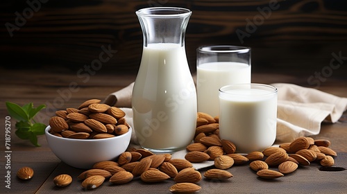 Soy milk in a glass an bottle, is a beverage made from soy bean. it also called susu dele which is from susu kedelai in Indonesia. photo