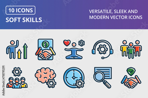 Soft Skills Thick Line Filled Dark Colors Icons Set