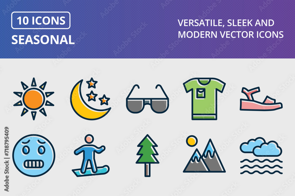 Seasonal Thick Line Filled Dark Colors Icons Set Seasonal Thick Line Filled Dark Colors Icons Set