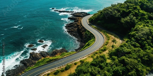Beautiful nature outdoor adventure road trip travel road path highway with ocean sea coast