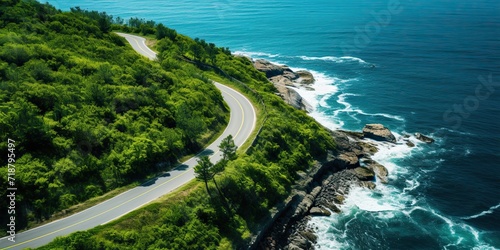 Beautiful nature outdoor adventure road trip travel road path highway with ocean sea coast
