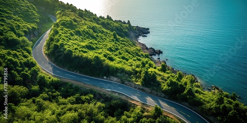 Beautiful nature outdoor adventure road trip travel road path highway with ocean sea coast