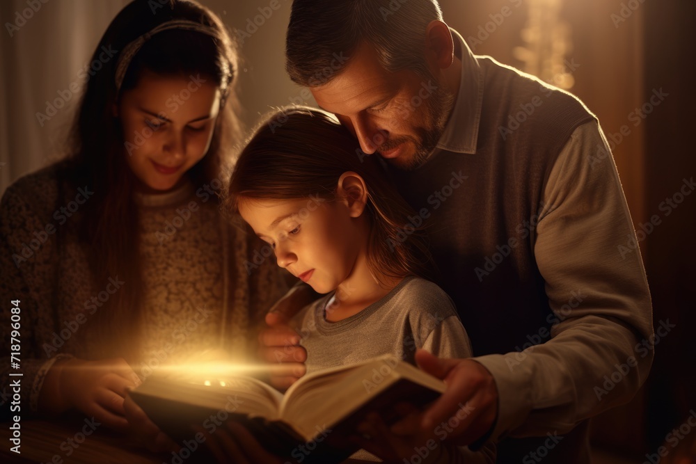 Christian family reading Bible and praying together. Christian family reading Bible and praying together.