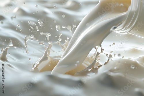 a bottle of milk pouring into a glass with splashing photo