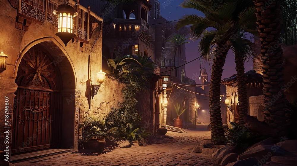 Night view of Arabian city on Ramadan Night view of Arabian city on Ramadan