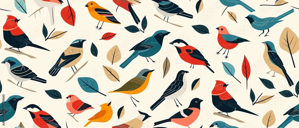 Obraz premium Seamless pattern with pastel colored birds