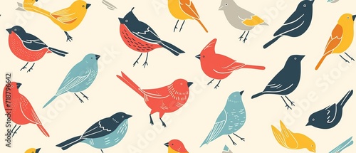 Seamless pattern with pastel colored birds