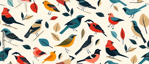 Seamless pattern with pastel colored birds © Aline