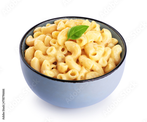 Mac and cheese. Creamy macaroni and cheese pasta isolated on white background. With clipping path. photo