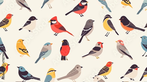Seamless pattern with pastel colored birds © Aline