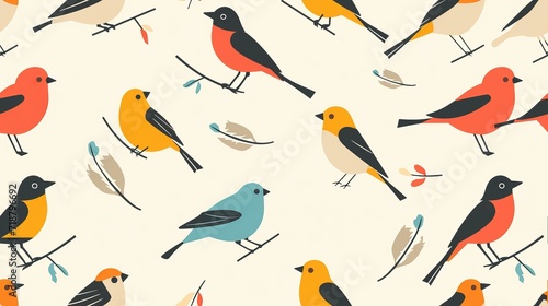 Seamless pattern with pastel colored birds