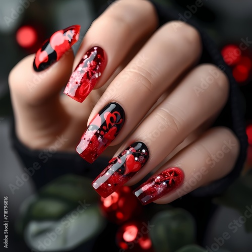 nail art in lovely style, red them for valentine and festival 