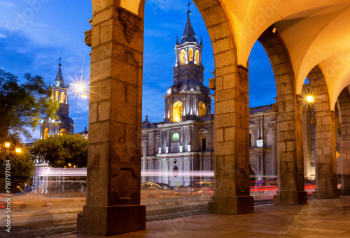 Cathedral of Arequipa at night, Peru