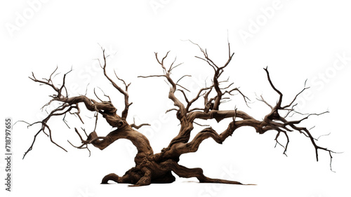 Branch of dead tree with clipping path isolated on white background.